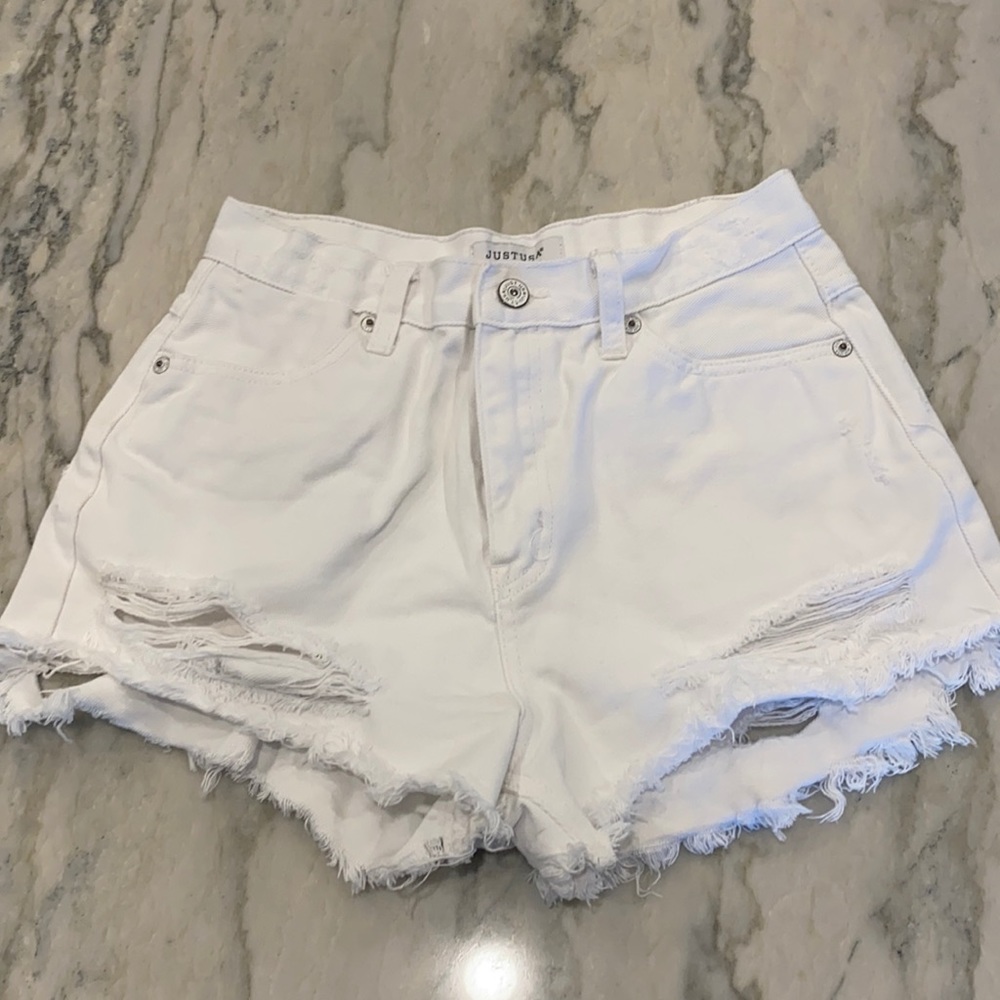 White denim cutoff shorts